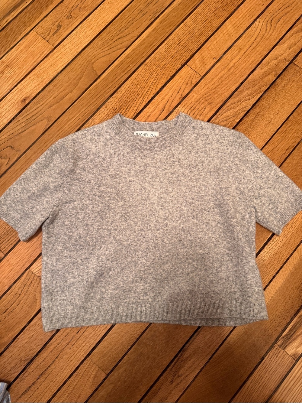Rachel Zoe Gray Cropped Short Sleeve Knit Top